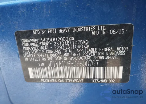 2016 Subaru Wrx Limited из США, поврежденный, VIN JF1VA1L65G9808767